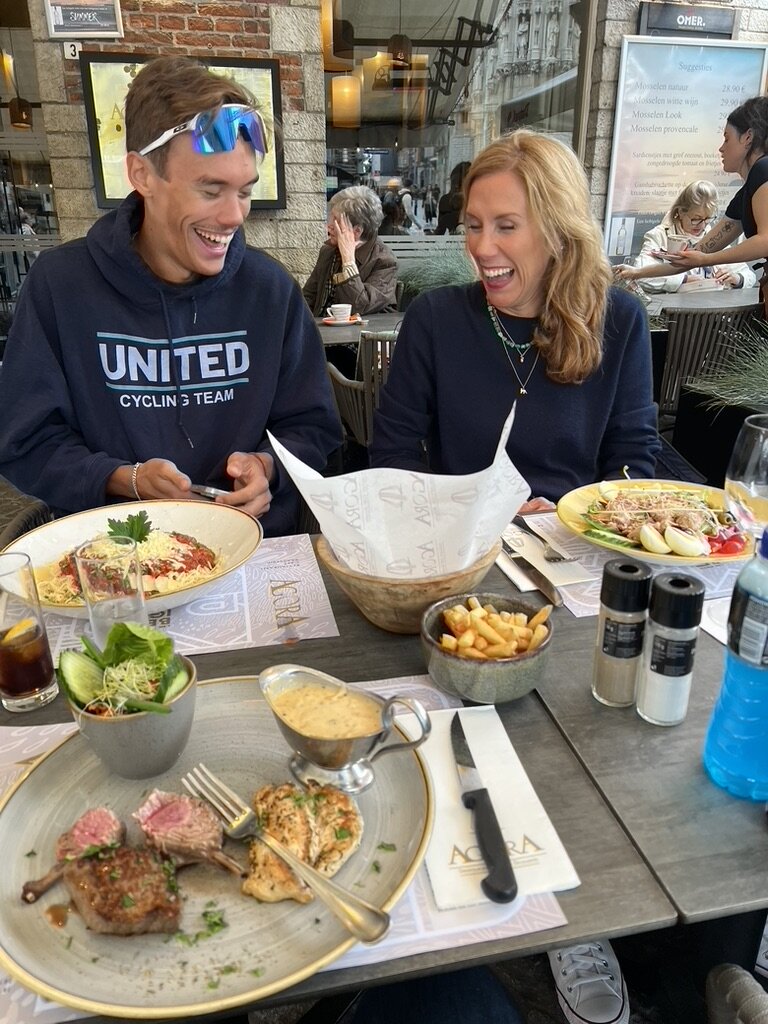 Donoven and Cecilia laughing together in Belgium